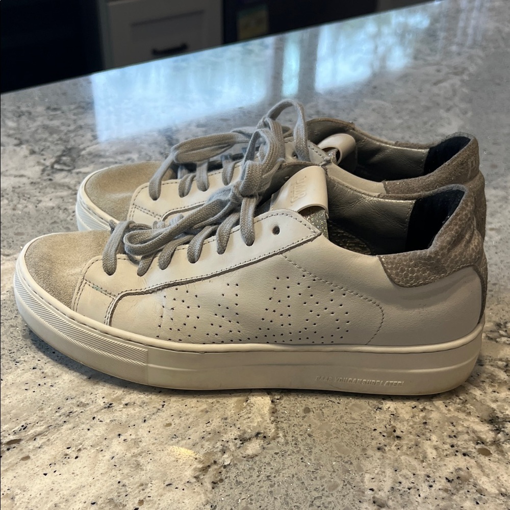 SOLD P448 Jack Perforated White, Grey Suede and Silver Glitter Sneakers - Picture 6 of 10